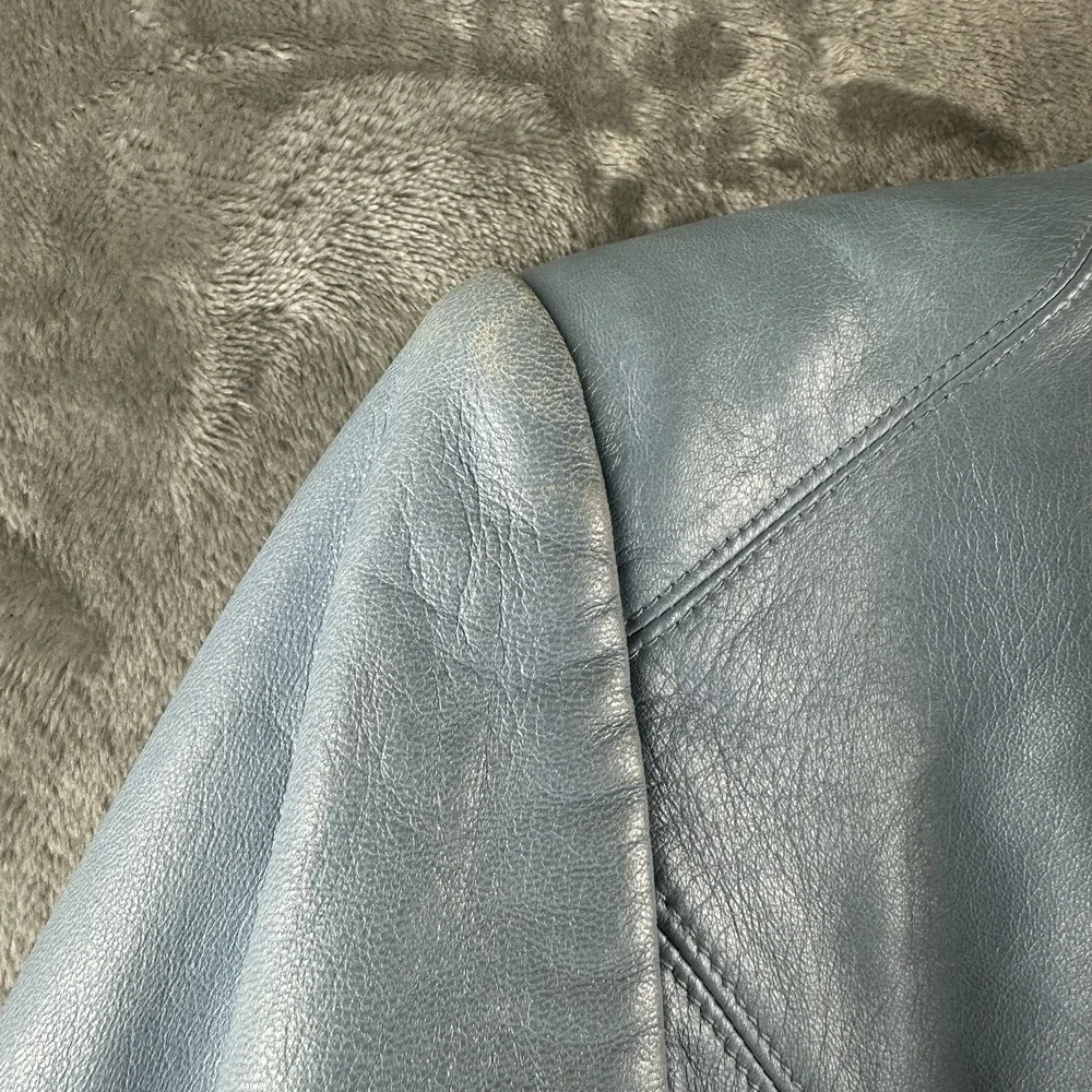 White House Black Market Leather Jacket Women's XXS Blue Cascading Lapel 3/4 NEW - Picture 7 of 13